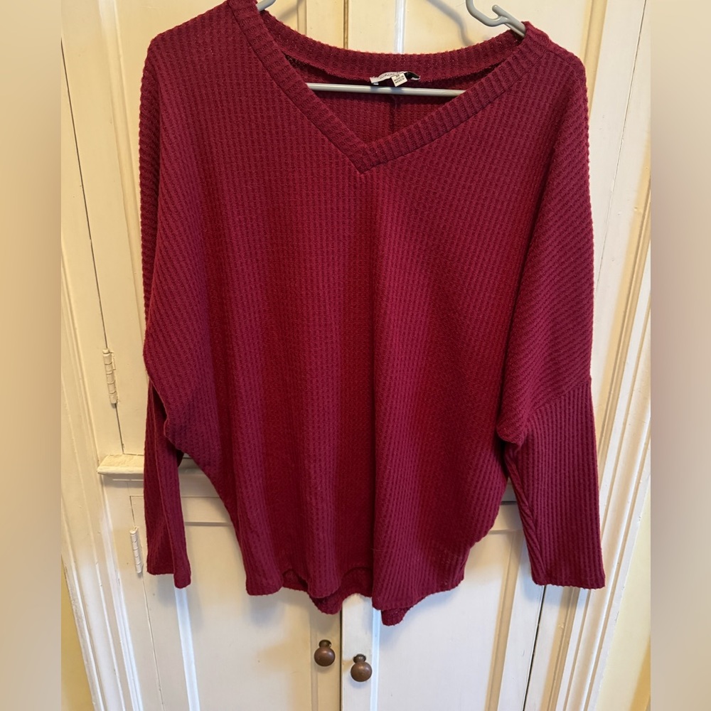 White Birch women’s red batwing waffle weave long sleeve top NWOT medium